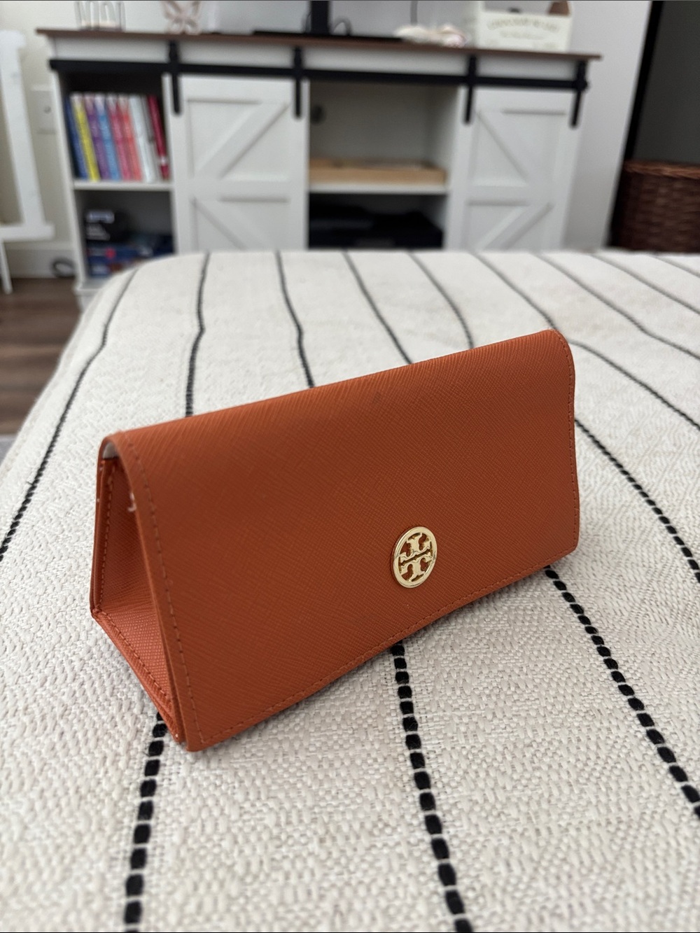 Tory Burch Orange Saffiano Sunglasses Case with Gold Logo